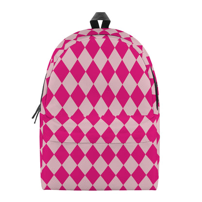 Pink Harlequin Pattern Print Backpack