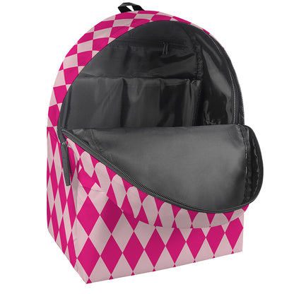 Pink Harlequin Pattern Print Backpack
