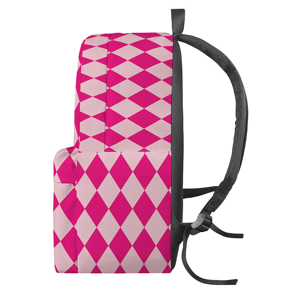 Pink Harlequin Pattern Print Backpack