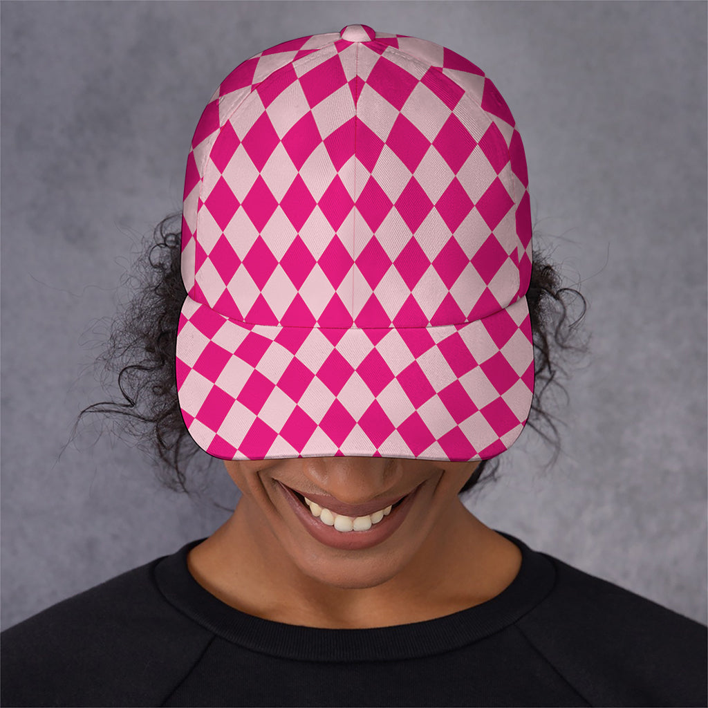 Pink Harlequin Pattern Print Baseball Cap
