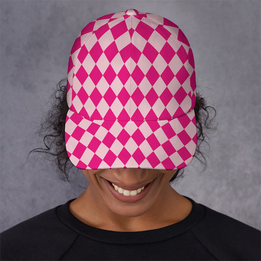 Pink Harlequin Pattern Print Baseball Cap