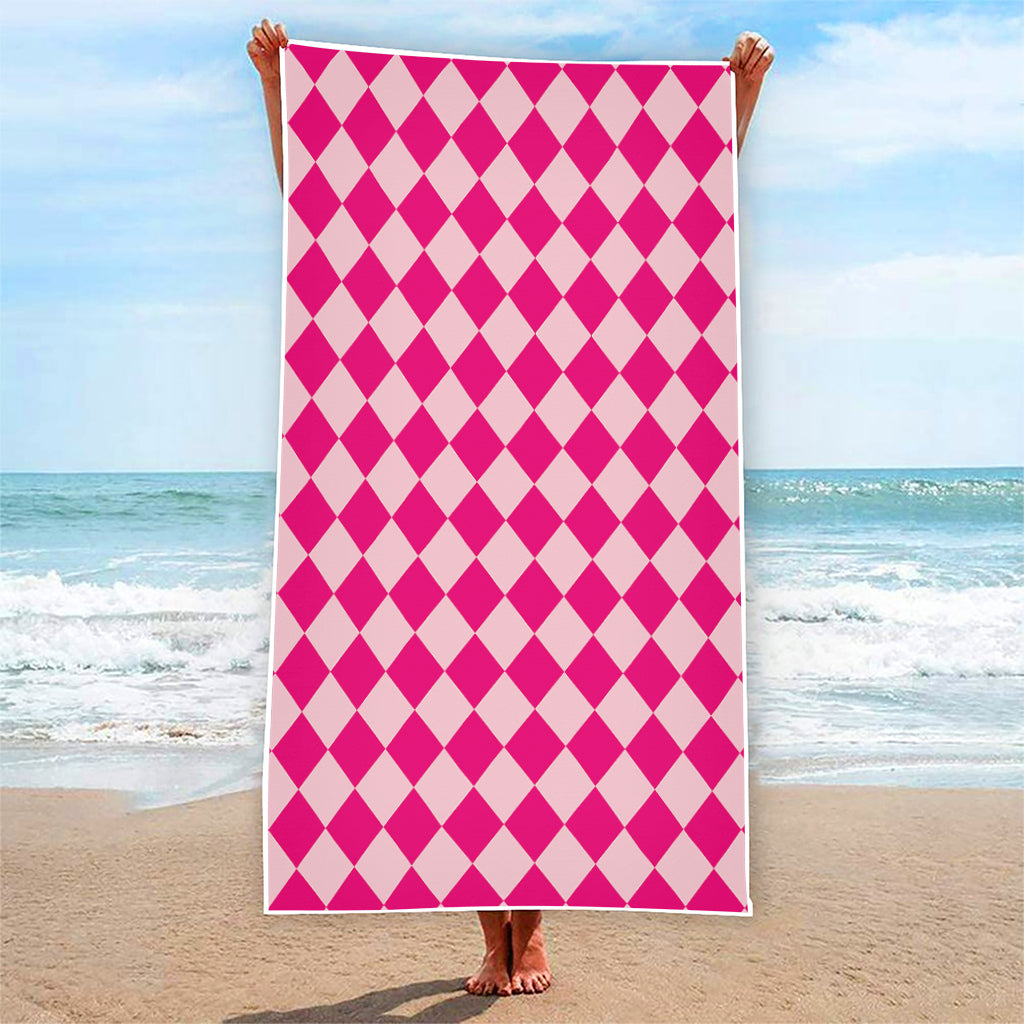 Pink Harlequin Pattern Print Beach Towel