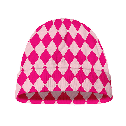 Pink Harlequin Pattern Print Beanie