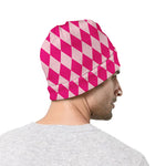 Pink Harlequin Pattern Print Beanie