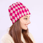 Pink Harlequin Pattern Print Beanie