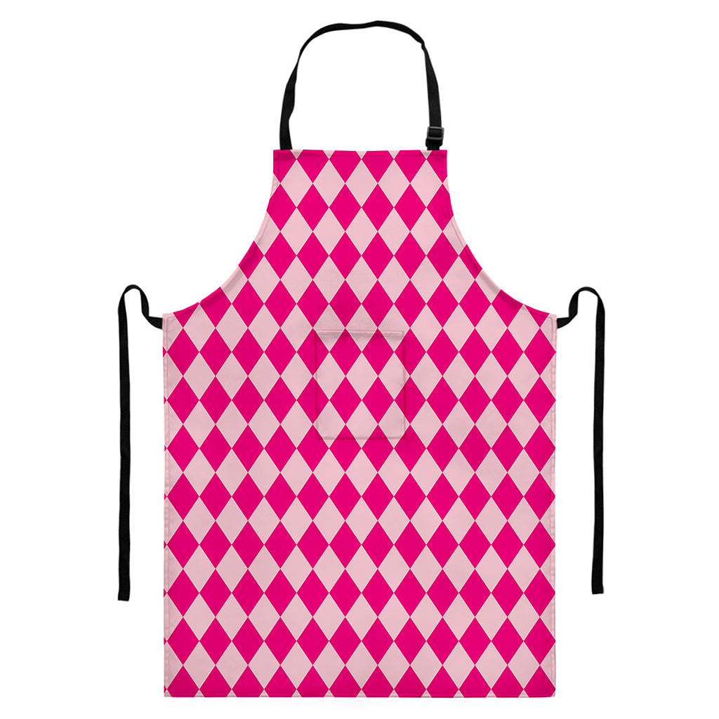 Pink Harlequin Pattern Print Bib Apron With Pocket