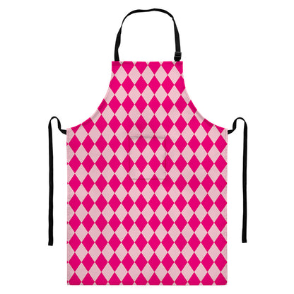 Pink Harlequin Pattern Print Bib Apron With Pocket
