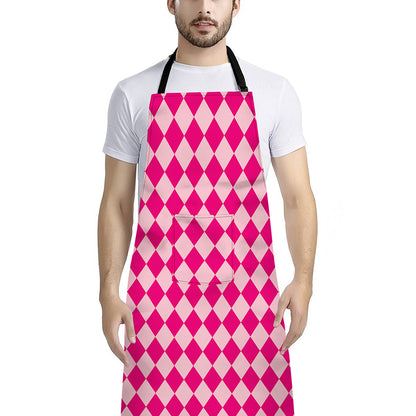 Pink Harlequin Pattern Print Bib Apron With Pocket