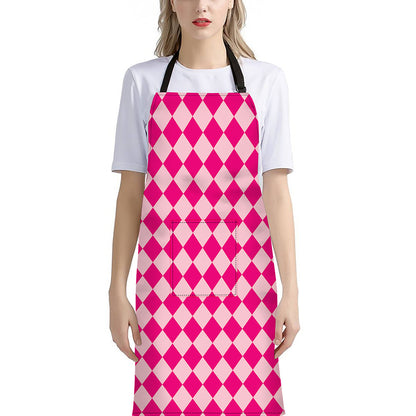 Pink Harlequin Pattern Print Bib Apron With Pocket
