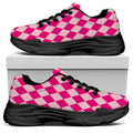 Pink Harlequin Pattern Print Black Chunky Shoes