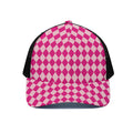 Pink Harlequin Pattern Print Black Mesh Trucker Hat