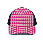 Pink Harlequin Pattern Print Black Mesh Trucker Cap