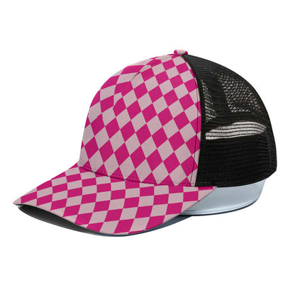 Pink Harlequin Pattern Print Black Mesh Trucker Cap
