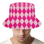 Pink Harlequin Pattern Print Bucket Hat