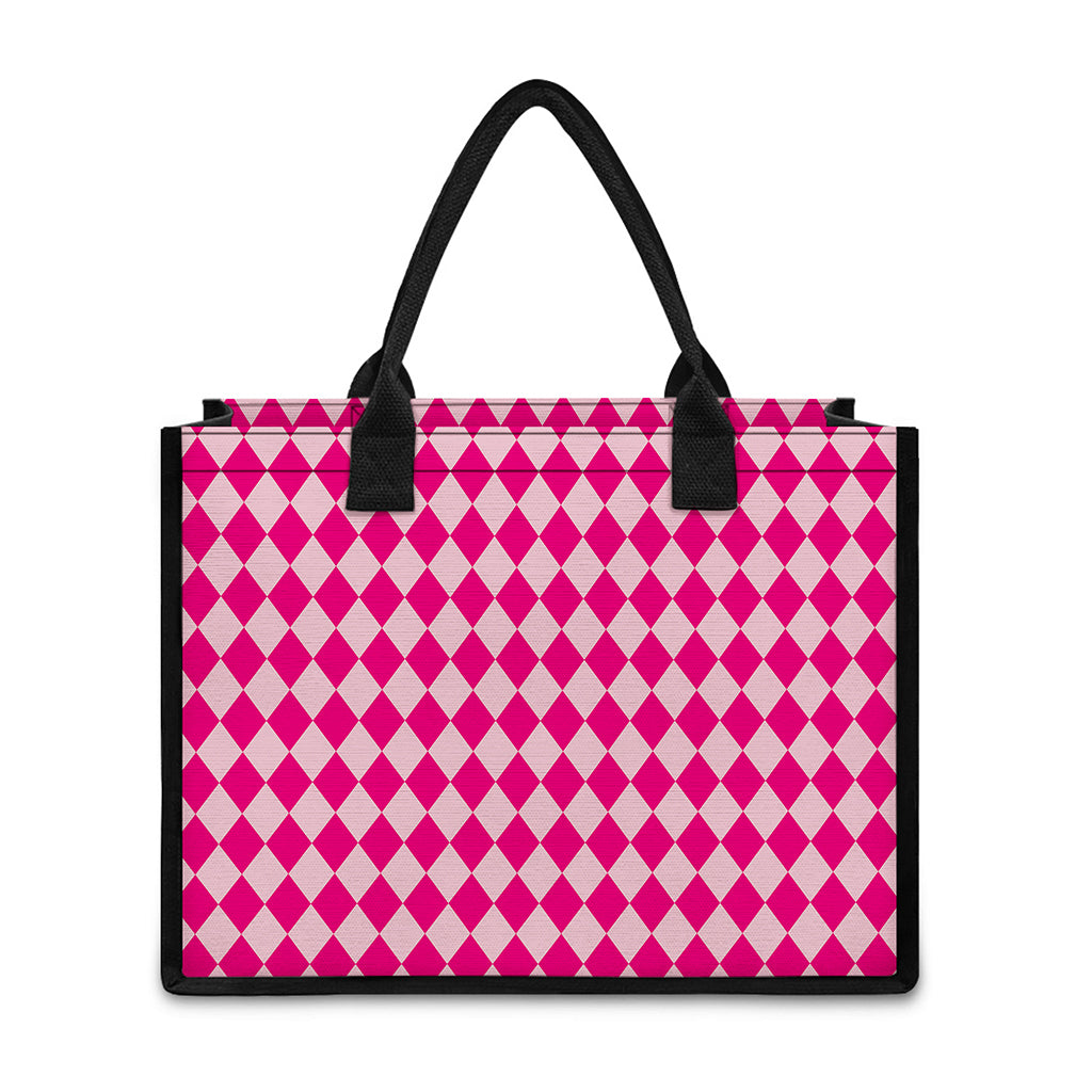 Pink Harlequin Pattern Print Canvas Tote Bag