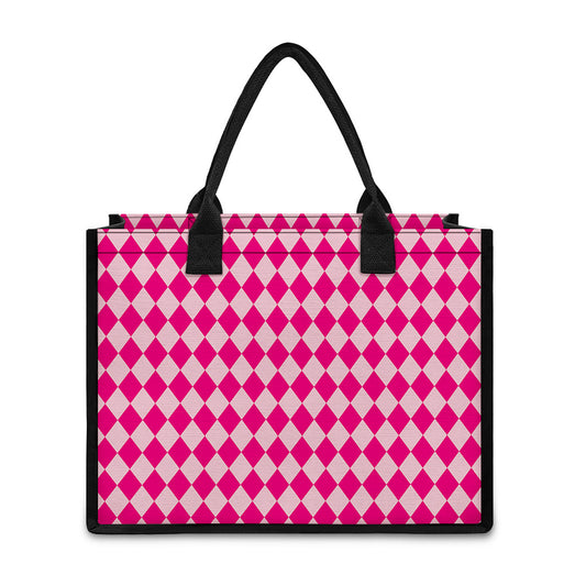 Pink Harlequin Pattern Print Canvas Tote Bag