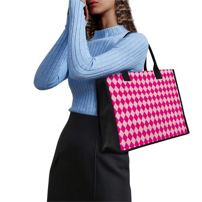 Pink Harlequin Pattern Print Canvas Tote Bag