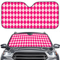 Pink Harlequin Pattern Print Car Windshield Sun Shade