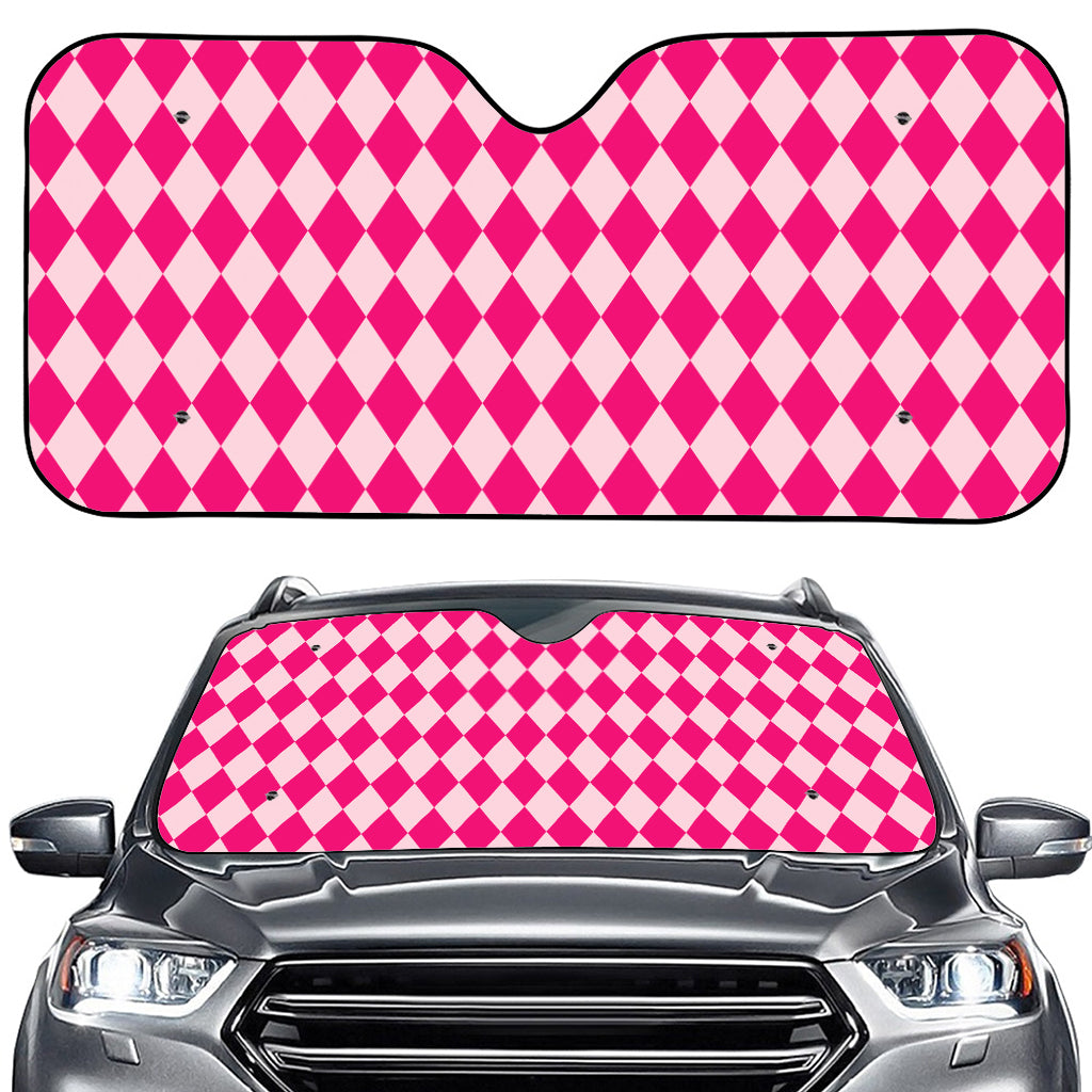 Pink Harlequin Pattern Print Car Windshield Sun Shade
