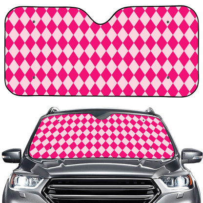 Pink Harlequin Pattern Print Car Windshield Sun Shade