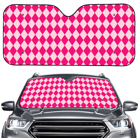Pink Harlequin Pattern Print Car Windshield Sun Shade