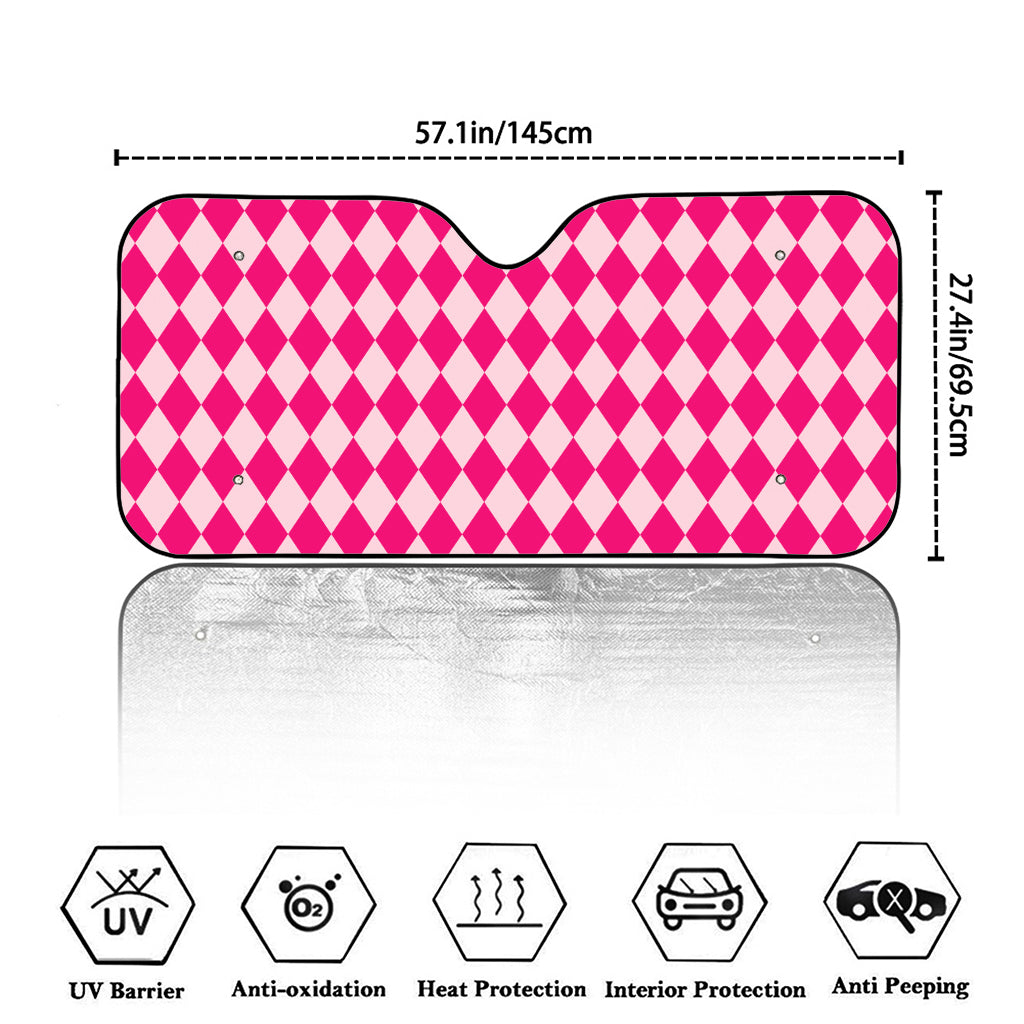 Pink Harlequin Pattern Print Car Windshield Sun Shade