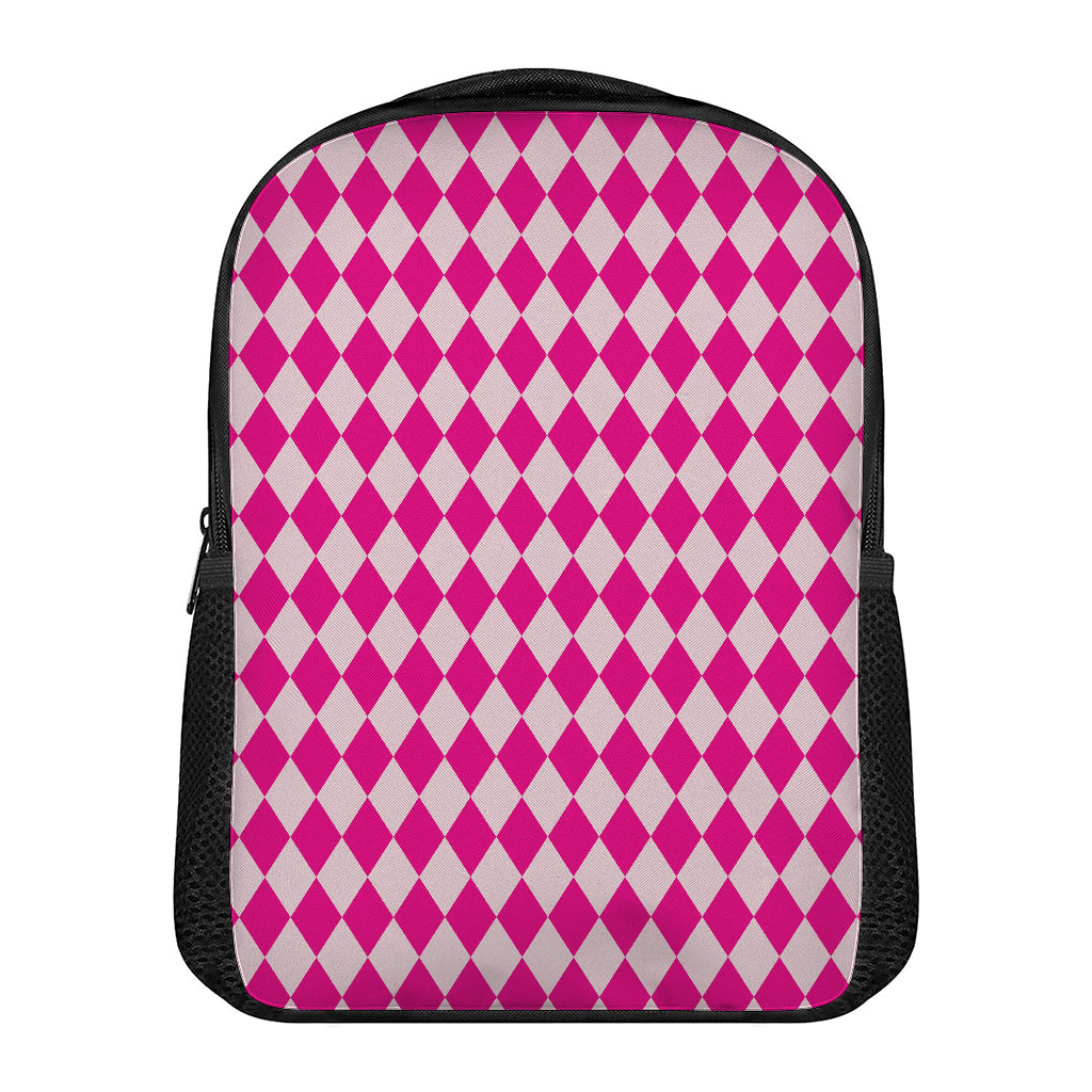 Pink Harlequin Pattern Print Casual Backpack