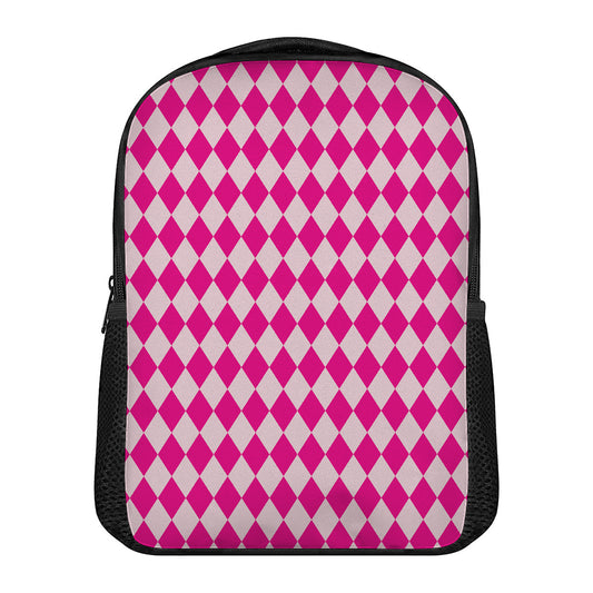 Pink Harlequin Pattern Print Casual Backpack