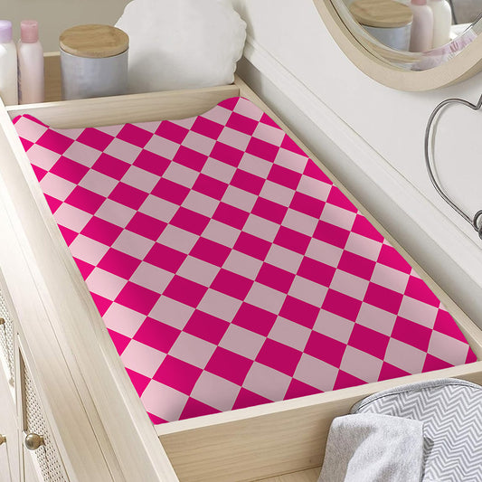 Pink Harlequin Pattern Print Changing Pad Cover