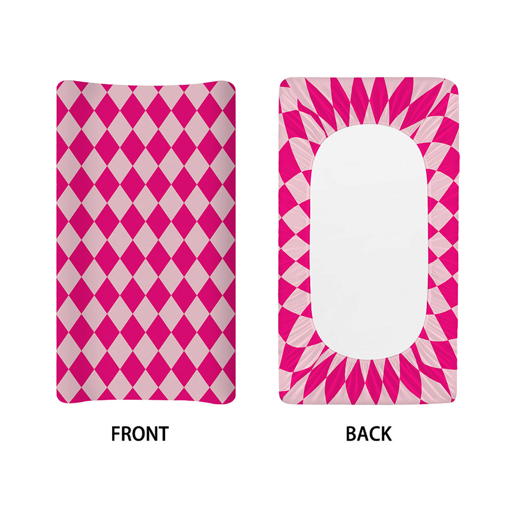 Pink Harlequin Pattern Print Changing Pad Cover