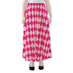 Pink Harlequin Pattern Print Chiffon Maxi Skirt