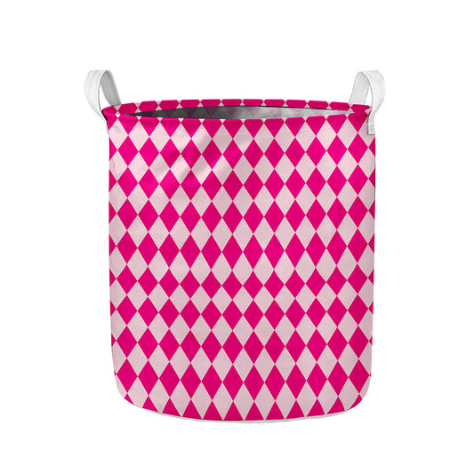 Pink Harlequin Pattern Print Collapsible Laundry Basket