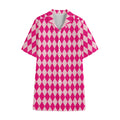 Pink Harlequin Pattern Print Cotton Hawaiian Shirt