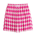 Pink Harlequin Pattern Print Cotton Shorts