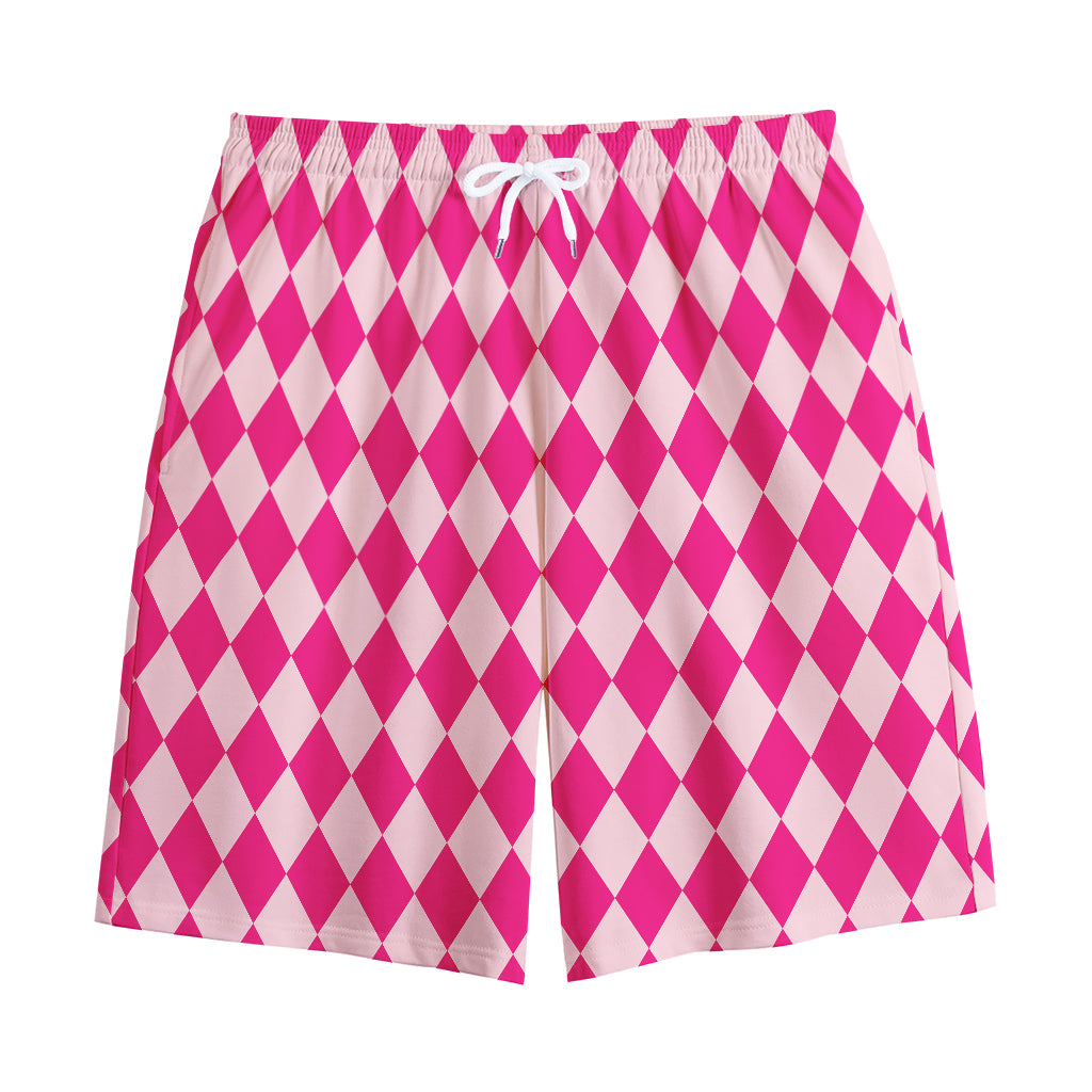 Pink Harlequin Pattern Print Cotton Shorts