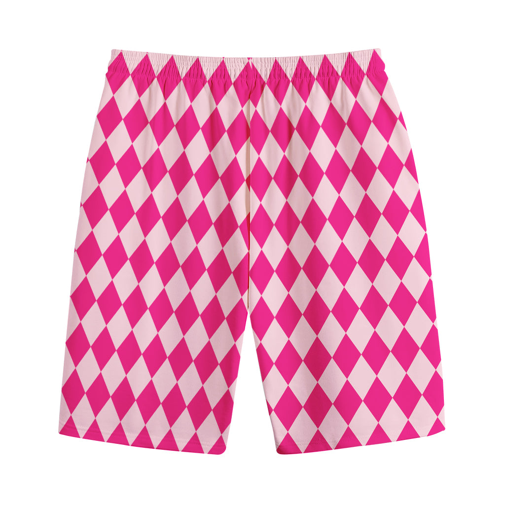 Pink Harlequin Pattern Print Cotton Shorts