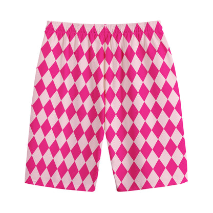 Pink Harlequin Pattern Print Cotton Shorts