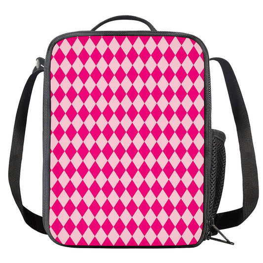 Pink Harlequin Pattern Print Crossbody Lunch Bag