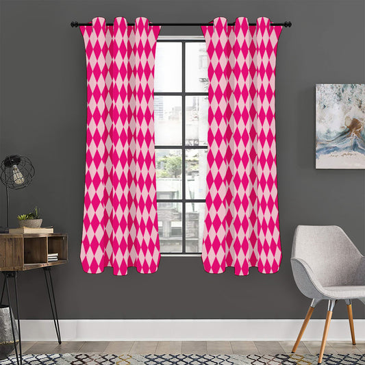 Pink Harlequin Pattern Print Curtain