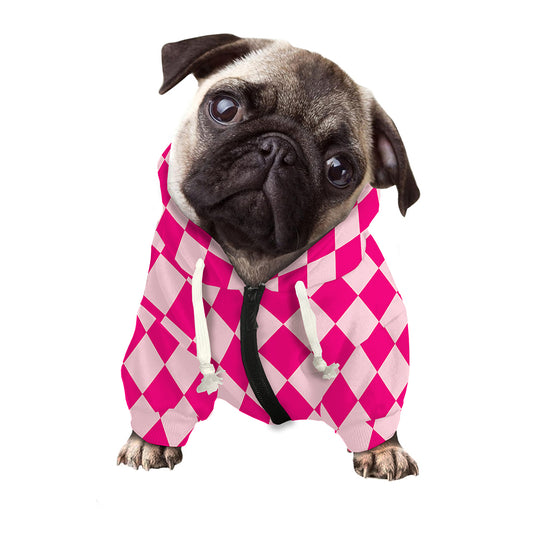 Pink Harlequin Pattern Print Dog Zip Up Hoodie