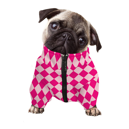 Pink Harlequin Pattern Print Dog Zip Up Jacket