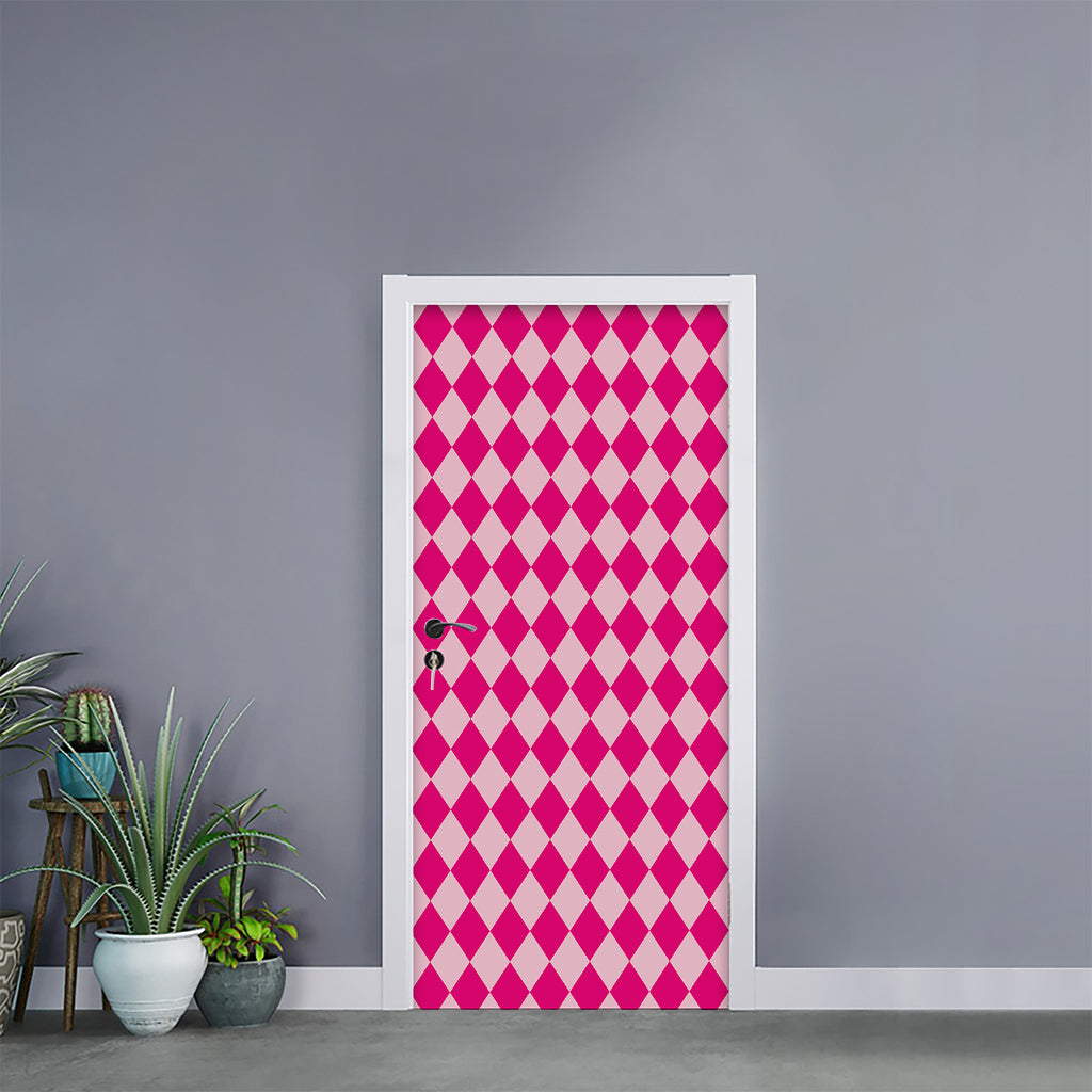 Pink Harlequin Pattern Print Door Sticker