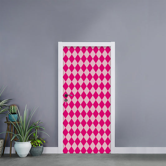 Pink Harlequin Pattern Print Door Sticker