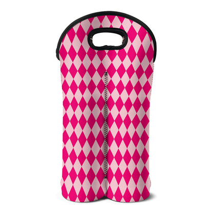 Pink Harlequin Pattern Print Double Neoprene Wine Tote