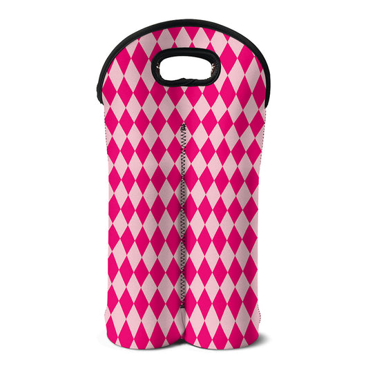 Pink Harlequin Pattern Print Double Neoprene Wine Tote
