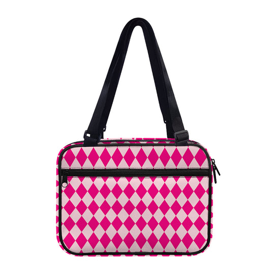 Pink Harlequin Pattern Print Double Strap Bible Bag