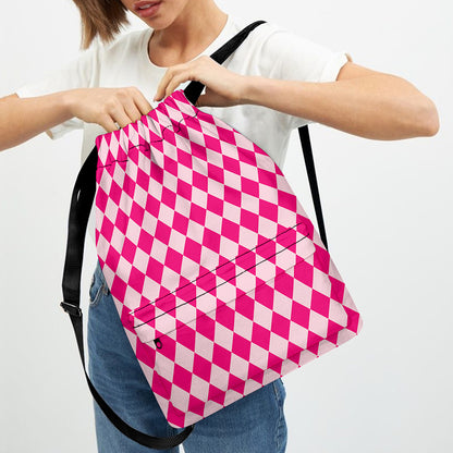 Pink Harlequin Pattern Print Drawstring Backpack