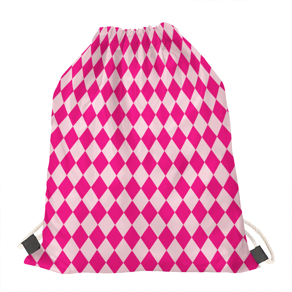 Pink Harlequin Pattern Print Drawstring Bag
