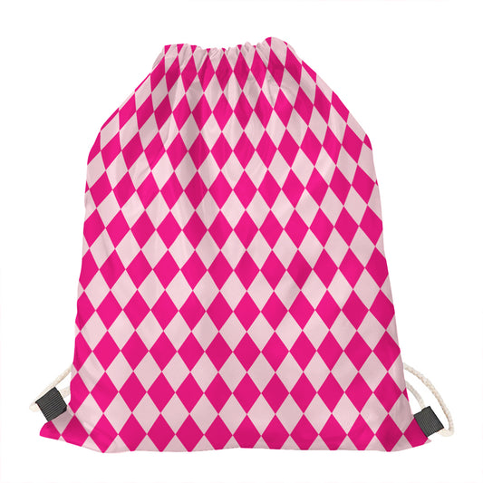 Pink Harlequin Pattern Print Drawstring Bag