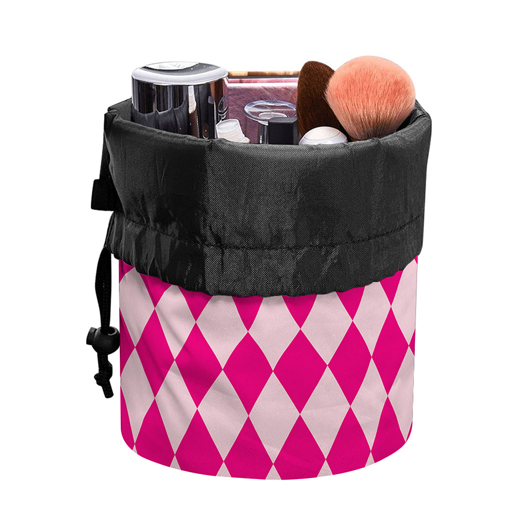 Pink Harlequin Pattern Print Drawstring Makeup Bag
